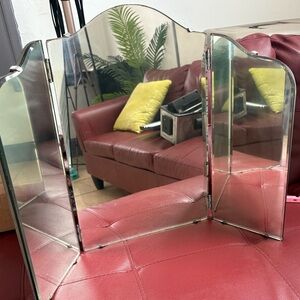 Tri-Fold Vanity Mirror with Silver Frame